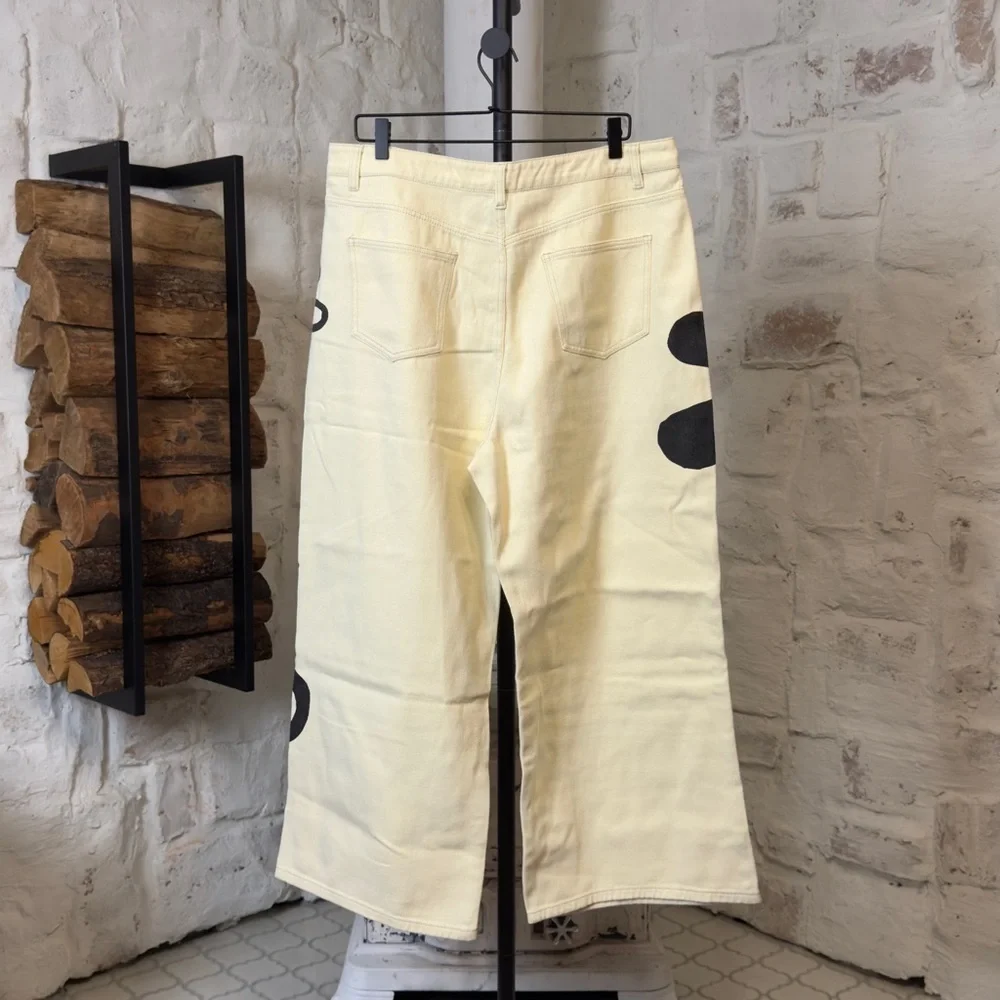 NWT | Cider | Artistic Wide-Leg Jeans with Black Floral Abstract Design